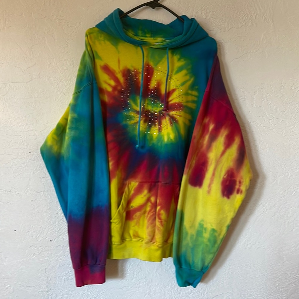 Vintage Tie Dye Clothing Company Tie Dye Rhinestone/Peace Hoodie Size XL
